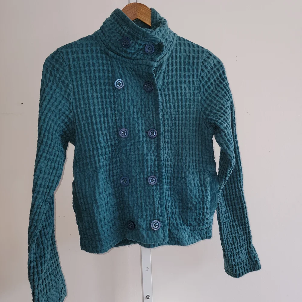 Teal Double-Breasted Mod-O-Doc Jacket Waffle Textured Small Cotton